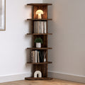 Libreria angolare in legno a cinque livelli, colore marrone scuro