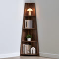 Libreria angolare in legno a cinque livelli, colore marrone scuro