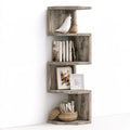 Scaffale angolare in legno a cinque livelli, colore grigio chiaro