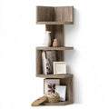 Scaffale angolare in legno a cinque livelli, colore grigio chiaro