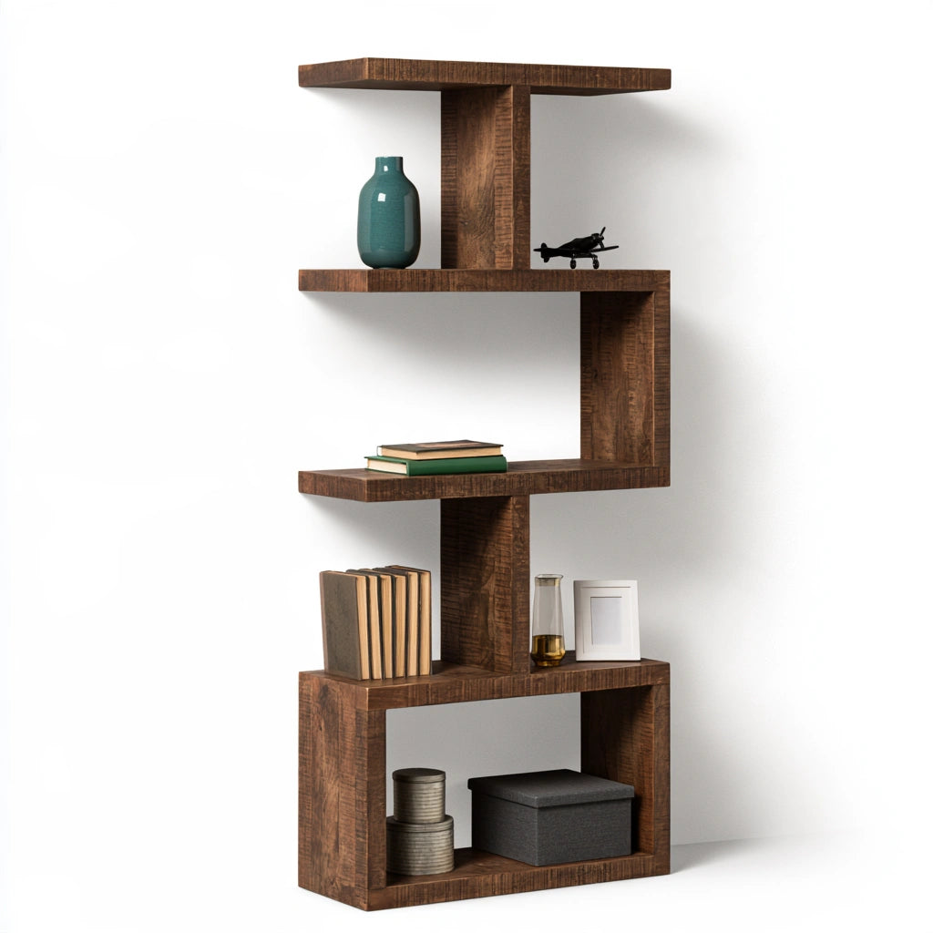 Libreria a giorno in legno a cinque livelli, colore marrone