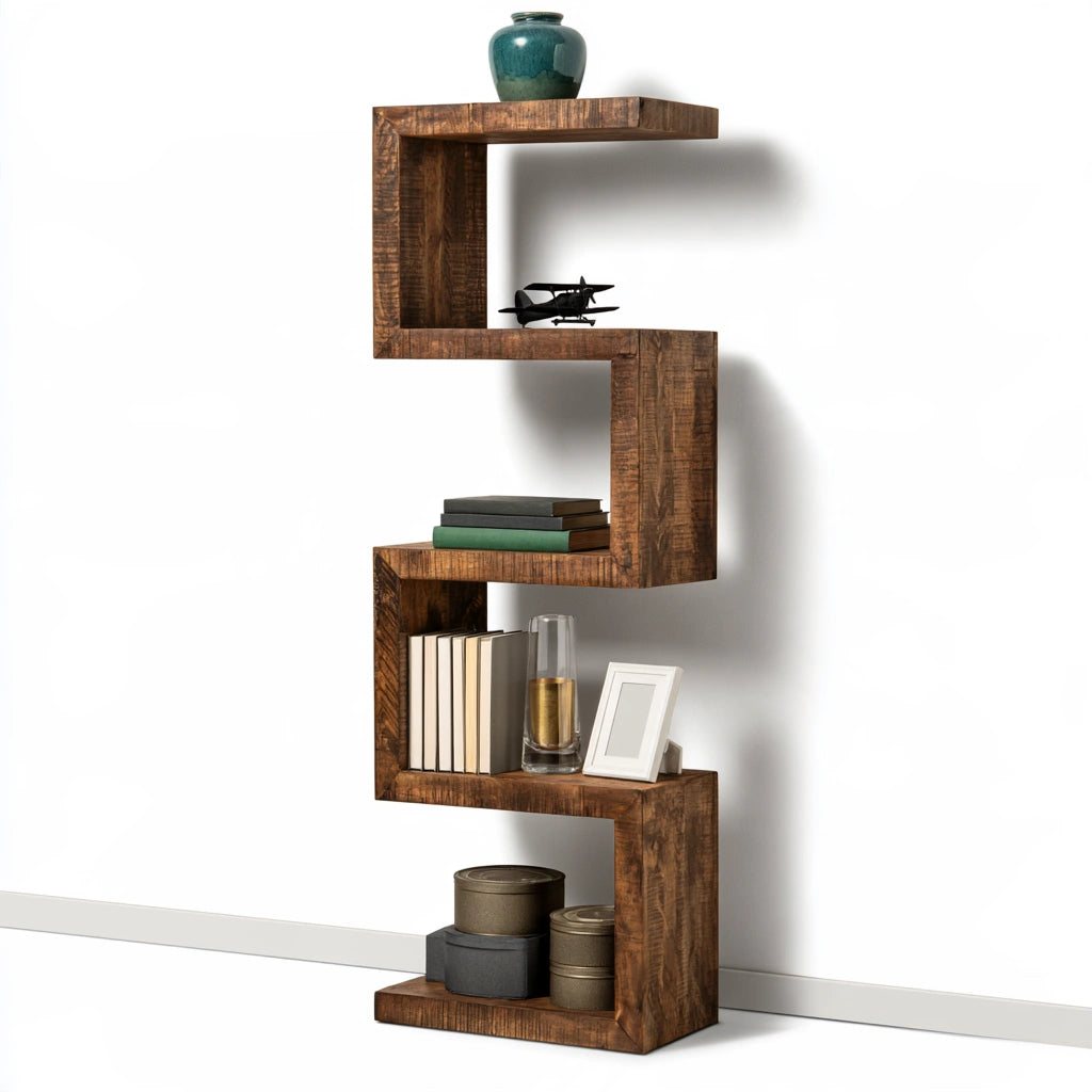 Libreria a giorno in legno a cinque livelli, colore marrone