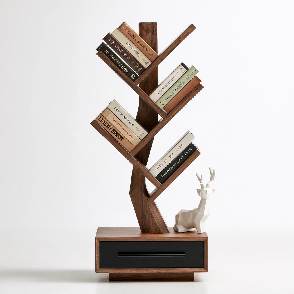 Libreria ad albero dalle linee essenziali, colore grigio